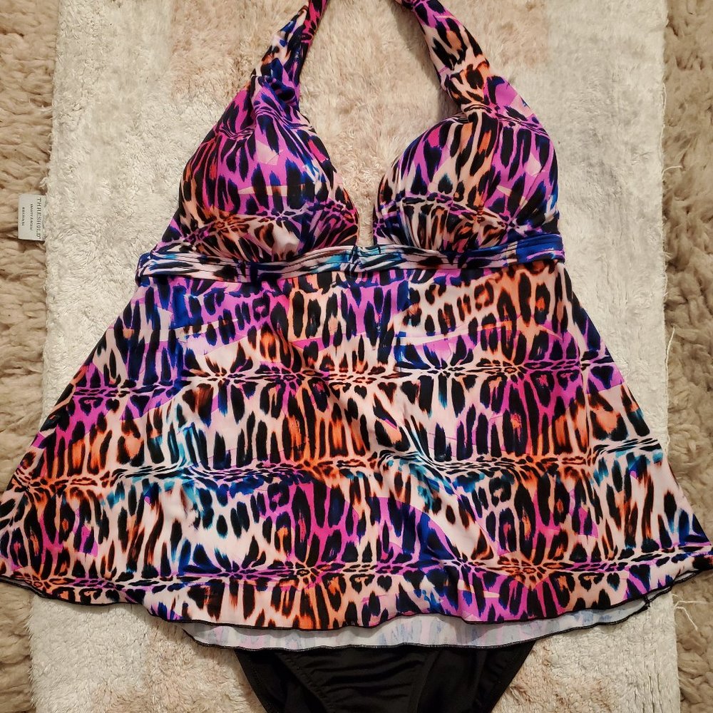 Venus Tankini Swimsuit Pink Panther Push Up (C-D cup) Size 12/Bottoms Sz 10 Med